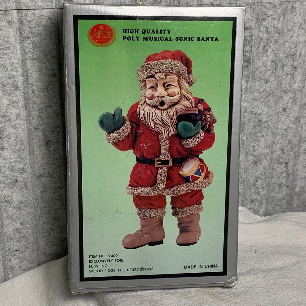 Vtg 1993 Apex Poly Musical Sonic Santa Wall Decor 9409 Christmas Figurine Box